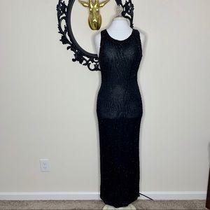 Vintage Laurence Kazar Black Beaded Sleeveless Gown
